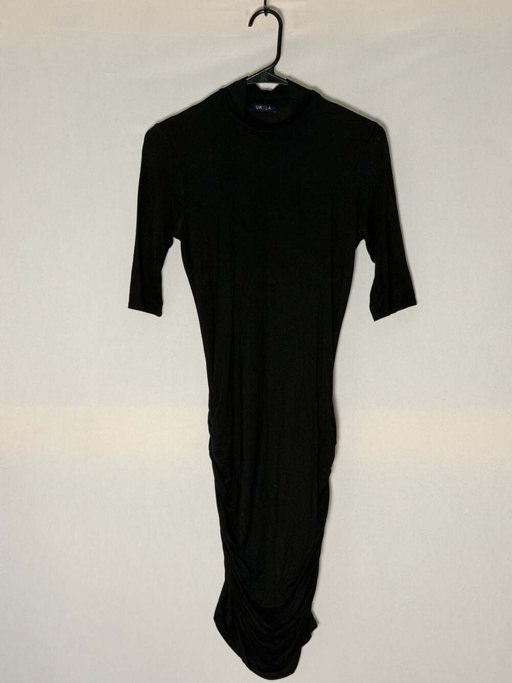 UK2LA Black Ruched Midi Dress